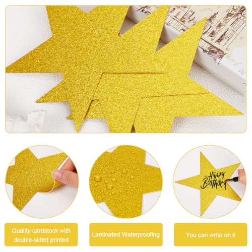 SOFPLATE 50 Stück Glitzersterne Deko Groß Sterne Gold zum aufhängen 6 Zoll Glitzer Star Cutouts Goldene Kartonsterne Zum Ausschneiden Doppelt Bedrucktes Glitzerstern Ausschnitt Dekoration