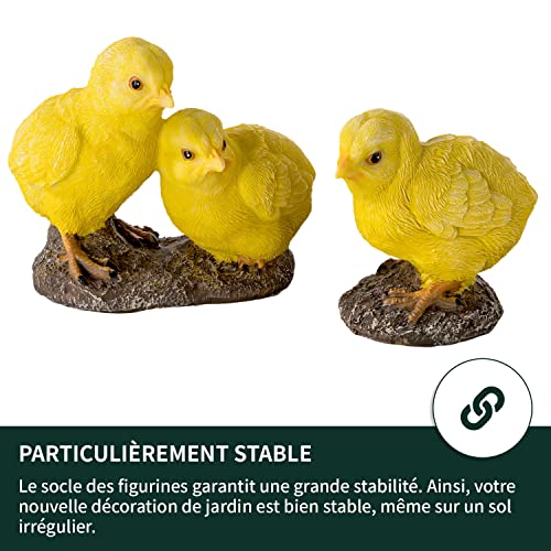 Figurines de jardin poussins 1PLUS en polyrésine pour décoration extérieure lot de 2