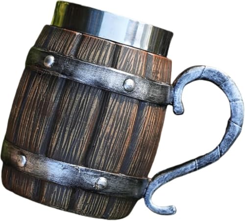 GEBYUI 木製ビールカップ・マグカップセット レトロスタイル設計 600ml 大容量 304 ステンレススチール食品級内胆 パーソナライズ樹脂装飾部付き 家庭用・パーティー装飾・クリスマスギフト最適 ビール・ワイン・紅茶多?品対応?