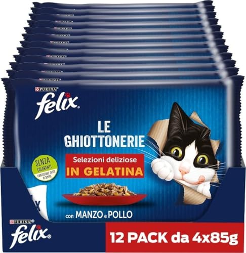 FELIX Le Ghiottonerie Cibo Umido per Gatti Adulti, 48 Bustine da 85g