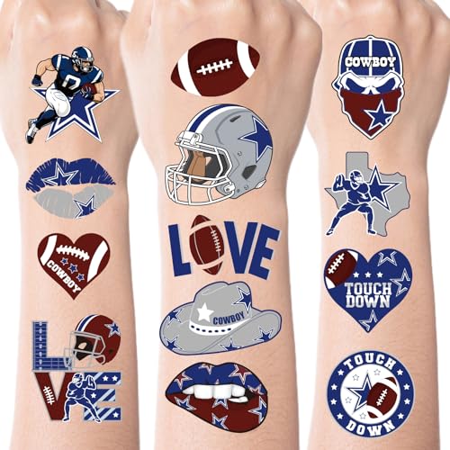Cowboy of Dallas Football Temporary Tattoos - 240 Pcs American Cowboy Rugby Tattoo Stickers, Blue...