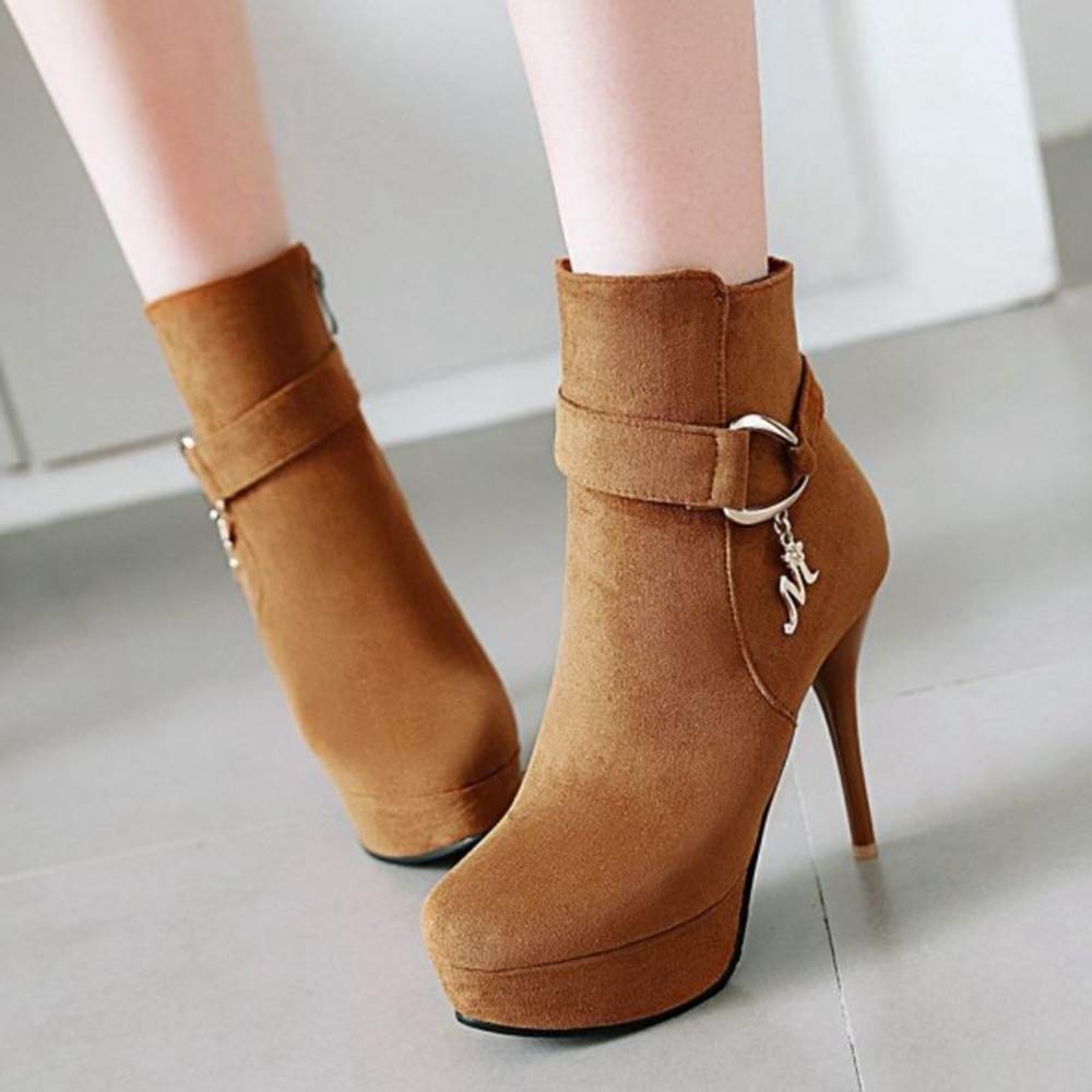 Onewus Botas de tacón alto de caña corta para mujer