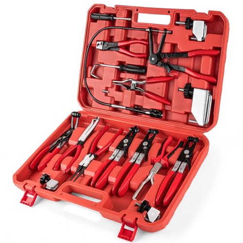 16PCS Hose Clamp Pliers, Hose Clamp Removal Tool Kit with Long Reach & Flexible Wire Tools for Fuel, Oil, Coolant, Radiator Hoses and Electrical Disconnect