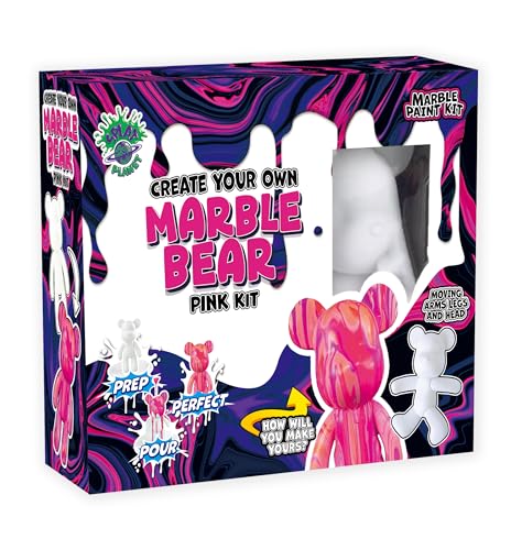 Splat Planet DIY Fluid Marble Bear Kit Acrylic Paint Pouring Set for Kids & Adults | Drip Art Craft Kit & Creative Gift | Paint Your Own Marble Effect Bear (Pink Kit)