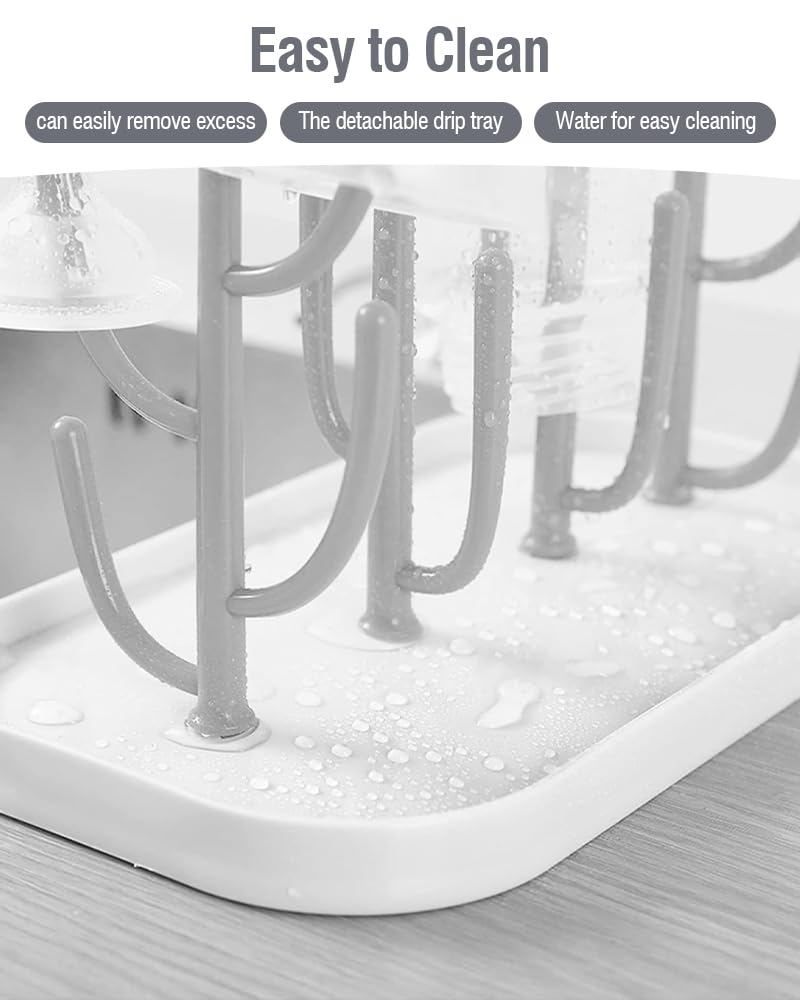 Support De Séchage Vertical Pour Biberons - 16 Branches, Bac Amovible - Sans BPA, Lavable Au Lave-vaisselle - Gris