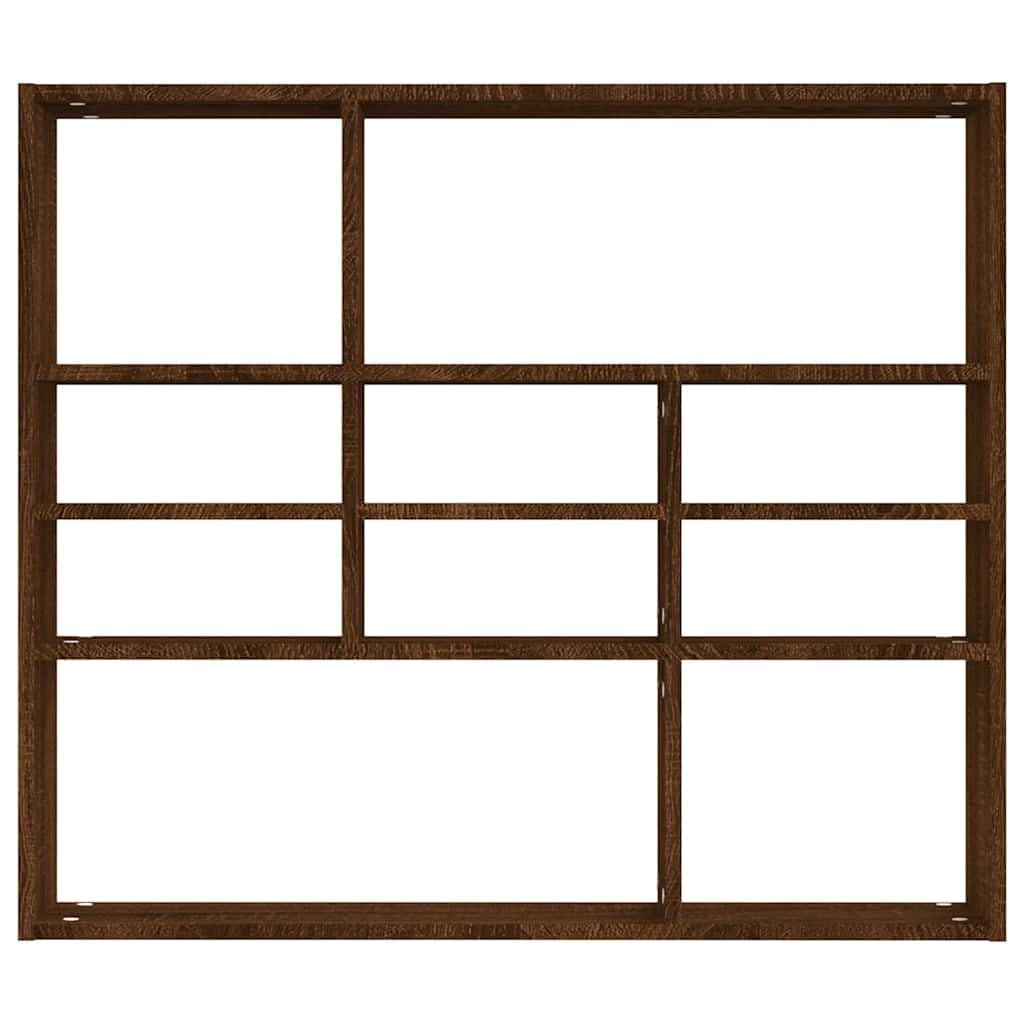 Wandregal Braun Eichen-Optik 90x16x78 cm Holzwerkstoff, Hängeregal mit 10 Fächern, Schweberegal und Bücherregal für Wohnzimmer, Flur und Büro, Wandboard