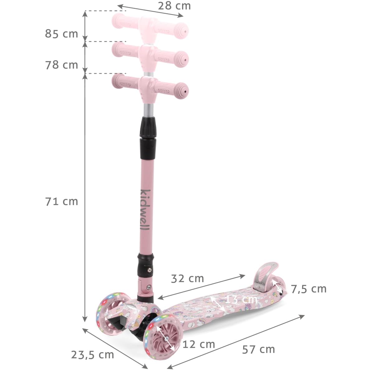 COIL Monopattino per bambini, triciciclo, monopattino, triciciclo, monopattino a tre ruote, scooter da città, cuscinetti ABEC-7, regolazione del volante a 3 livelli, ruote a LED
