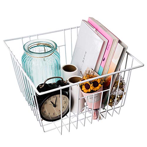 Slideep Food Storage for Kitchen Cabinets,Farmhouse Decor Organizer Storage Bin Basket with Handles,Pantry, Closet, Bedroom, Bathroom, Office,White - Thumbnail 2
