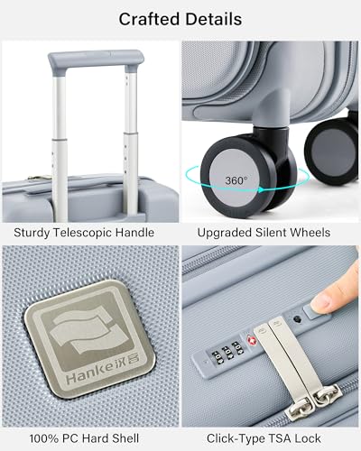 Image of Hanke Hardside Expandable Checked Luggage, 24 Inch Top Opening Trunk Luggages with Spinner Wheels, All-PC Hard Shell Suitcase, Lightweight TSA Checked-Medium(Grey, 83L)