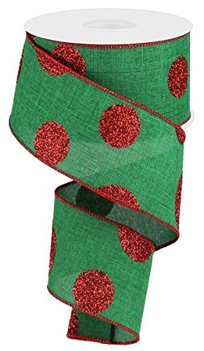 EXPRESSIONS Polka Dot Christmas Ribbon: Emerald Green Red 2.5" X 10 Yards