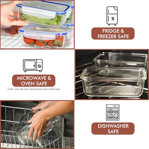 Image of Razab 16 Pc (Set of 8) 30 Oz Glass Meal Prep Containers with Lids, Airtight Large Glass Food Storage Containers, Reusable Leak Proof BPA Free, Freezer to Oven and Dishwasher Safe