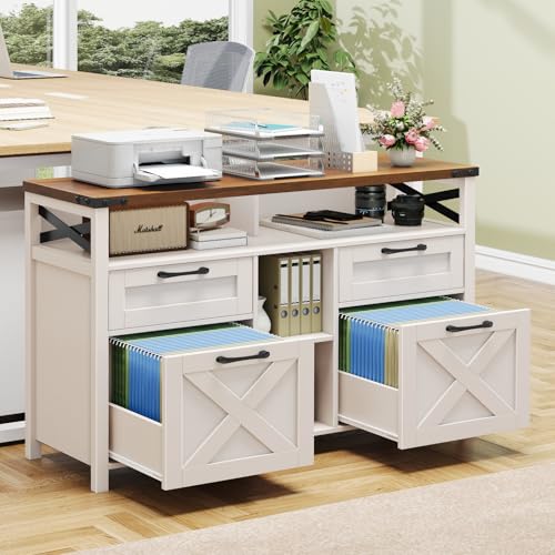 Halitaa File Cabinet with Open Storage Shelf for Home Office, Off White - Image 5