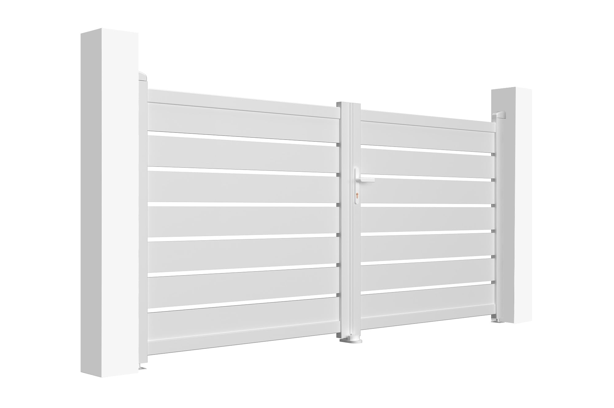 CASANOOV Portail Battant Aluminium VOGEL 3m H140cm Blanc - Jardin Ajouré Double Vantaux Aluminium - Résistant Vent Anticorrosion - Portail Extérieur Élégant Kit Complet