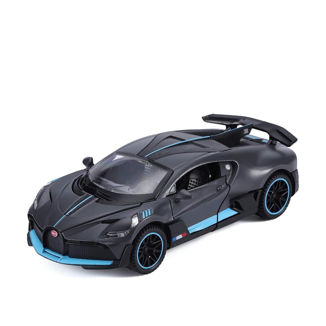 CLUBX Bugatti Divo 1:32 Exclusive Alloy Metal Pull Back Die-cast Car Diecast Metal Pullback Toy car with Openable Doors & Light, Music Boys Gifts Toys for Kids (Bugatti Divo car)