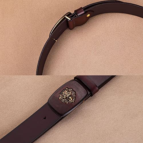 Men's Belts,Leather Smooth Buckle Lion Belt Fashion Personality Wear Length Adjustable Men's Belt4