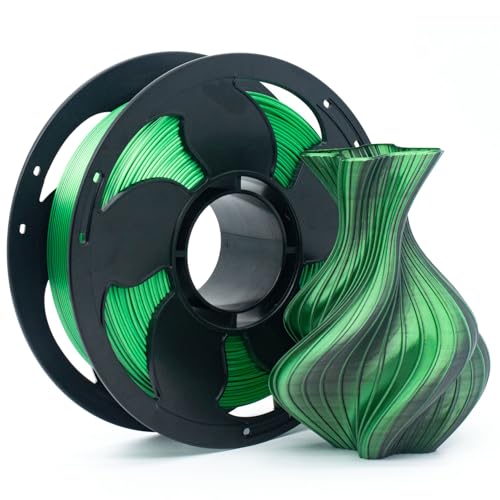 Image of Silk Dual Color Black Green PLA 1.75mm 1kg Shiny 3D Printer Filament FDM | Silk finish Bi color Black Green Coextrusion Shiny Smooth transition Neatly wound 1kg spool 2.2lbs for Bambu Creality AMS