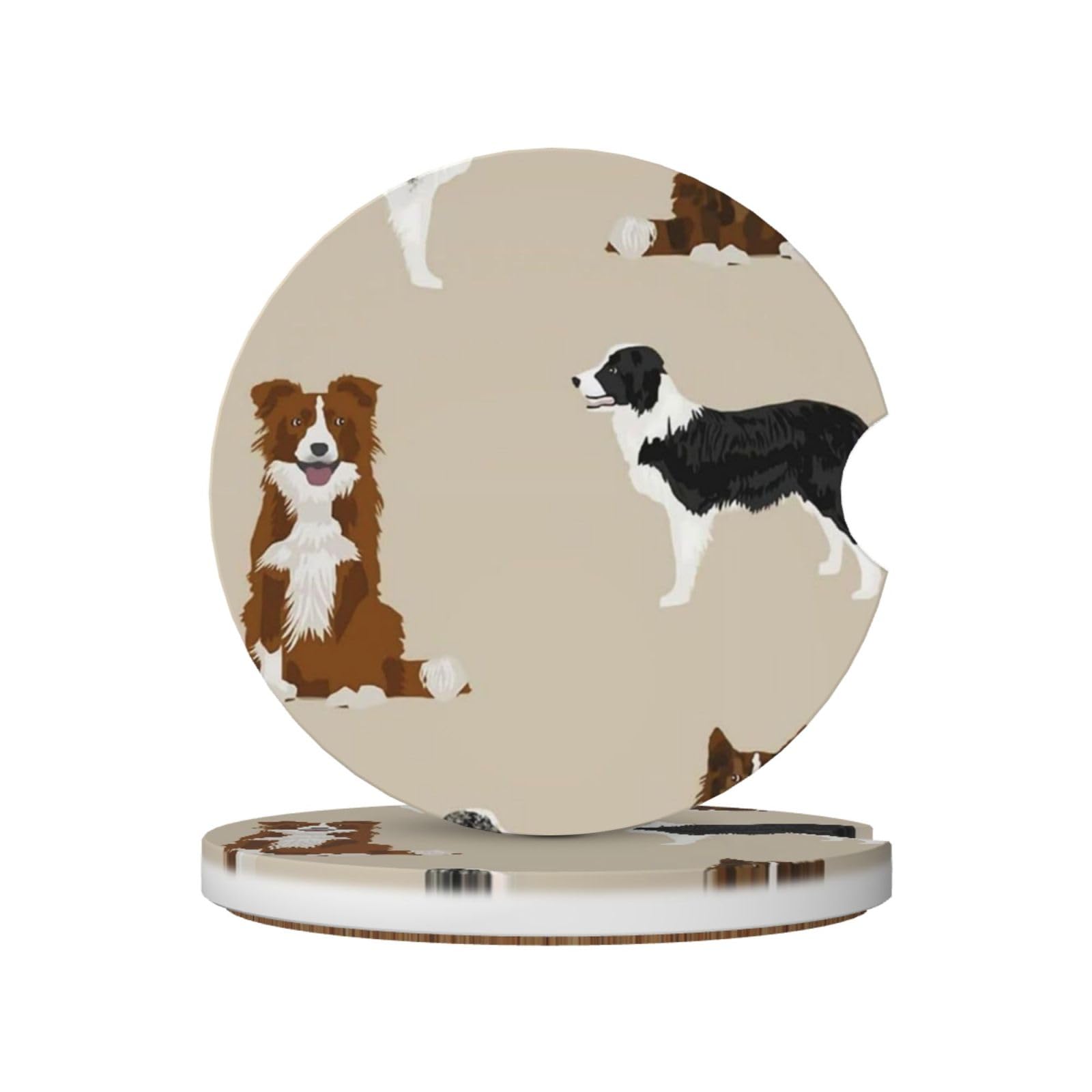 Border Collie Mixed Basic Dog Breed Border, Car Cup Holder Coasters 2 Pack, Absorbent Ceramic Car Coasters with Non Slip Cork Base