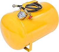 JEGS 5-Gallon Portable Air Tank 125 PSI Yellow Steel with Heavy Duty Hose, Safety Bypass & Easy-Read Gauge