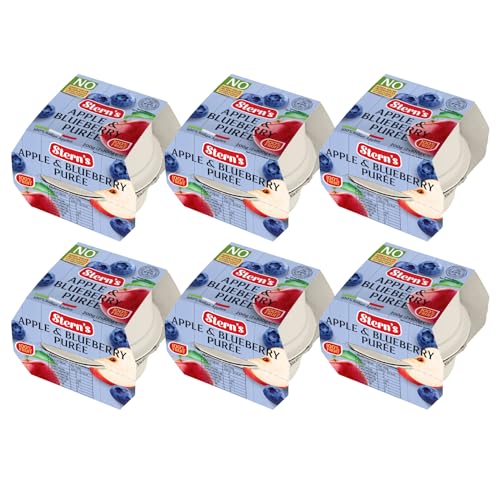 Sterns Unsweetened Apple & Blueberry Sauce Cups 12 x 100g (6 Packs of 2) | 100% Pure Fruit No Sugar Added Natural Kosher Product of Italy