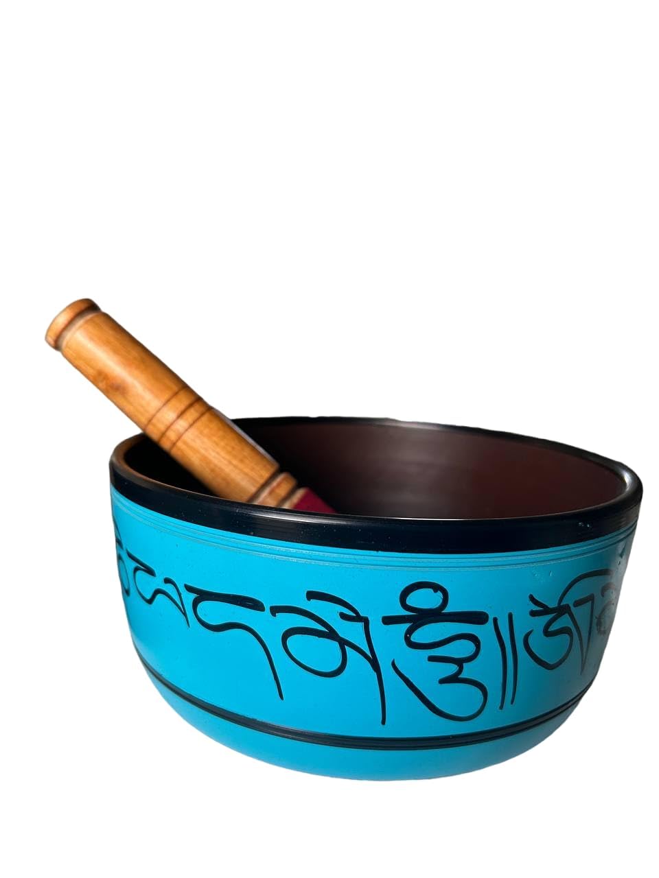 Ręcznie malowany metalowy zestaw tybetańskich misek dźwiękowych - duży instrument muzyczny 20 cm z drewnianym młotkiem - do medytacji, jogi i uzdrawiania - Om Mani Padme Hum Peace