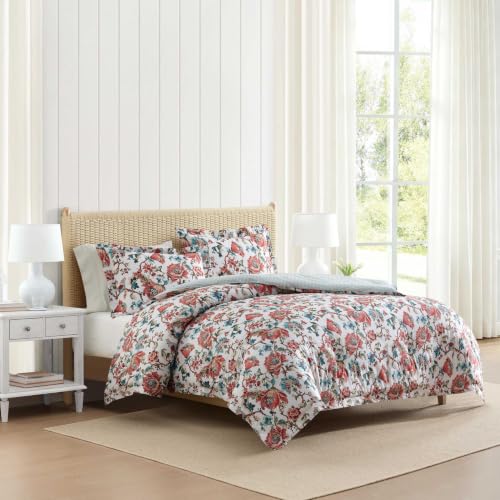 Image of Martha Stewart - Reversible Twin Cotton Percale Comforter Set with Sham | 100% Cotton Percale, Polyester Fill, Includes 1 Sham, Reversible Design, Machine Washable