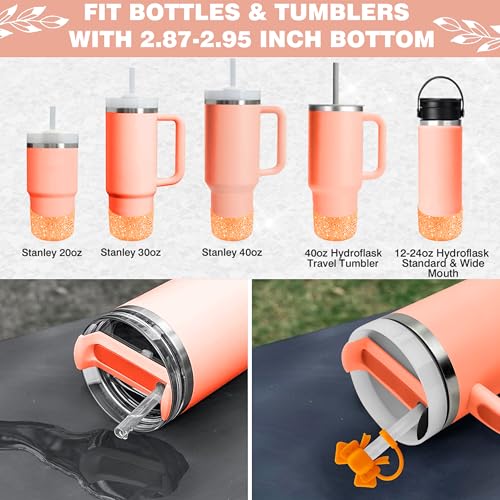 Hpebl 9PCS Orange for Stanley Cup Accessories Set Bling Initials Bow Charms for Stanley Decorations 30/40 Oz Tumbler Accessories Including Bow Straw Topper, Handle Strap, Spill Stopper(Letter L) - image 4