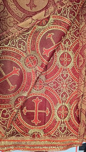 Ad Fabric, Liturgical Brocade,Church Gorgeous Cross, Red/Gold, Liturgical Metallic Brocade Fabric, Non-Stretch, Sold by The Yard Color, 60" Wide