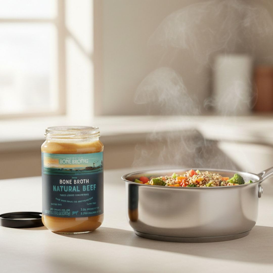 ABBCo Natural Beef Bone Broth Concentrate 13.26 Floz - Made in Australia from Australian Beef Bones, Savoury Cooking Broth Base, Refrigerate After Opening