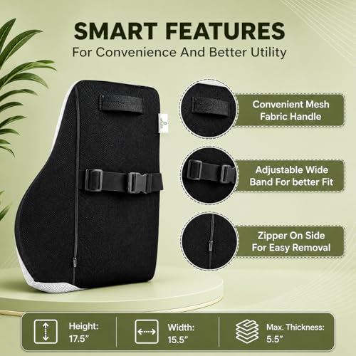 Image of Memory Foam Lumbar Back Support Cushion for Office Chair & Car Seat | Ergonomic Lower Back Pillow for Posture Support & Sitting Comfort | Breathable Cover | 1 Year Warranty (Grey)
