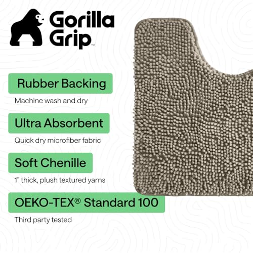 Image of GORILLA GRIP Bathroom Rug Sets, Soft Chenille 2 Piece Area Rugs Set, Toilet Base Mat and 30x20 Carpet, Absorbent Microfiber Washable Mats Dry Quickly, Home Decor and Bath Room Accessories, Latte