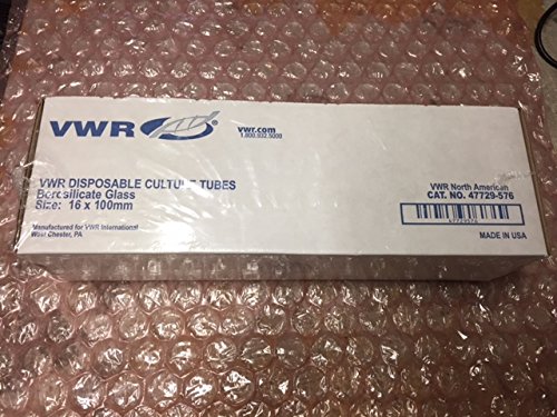 VWR 47729-576 Disposable Culture Tube, 14 mL Overflow Volume, 16mm Outside Diameter, 100mm Length, Borosilicate Glass (Pack of 1000)