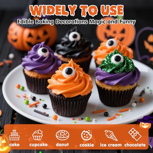 Image of Edible Halloween Sprinkles,Black White Eyes Purple Green Orange and Black Pearls and Jimmies Mixed,130g /4.58ounce,Monster Sprinkle for Cake Decorations,Baking,Ice Cream,Cookies,Cupcake Topper,Halloween Supplies Children's Party