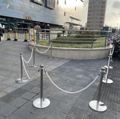 White Stanchion Hemp Rope 3ft-7ft, Twisted Crowd Control Ropes with Hooks, Safe Bed Queen Barrier Rope for Concerts & Theaters (10ft, 300cm)