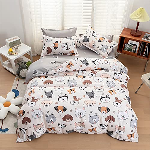 Koudi Hund Tiermotiv Bettwäsche 135x200 Kinder Braun Grau Dackel-Hundemuster Bettbezug Dackel-Hund Kinderbettwäsche Set Wende Motiv Microfaser Jungenbettwäsche mit Kissenbezug 80x80 cm