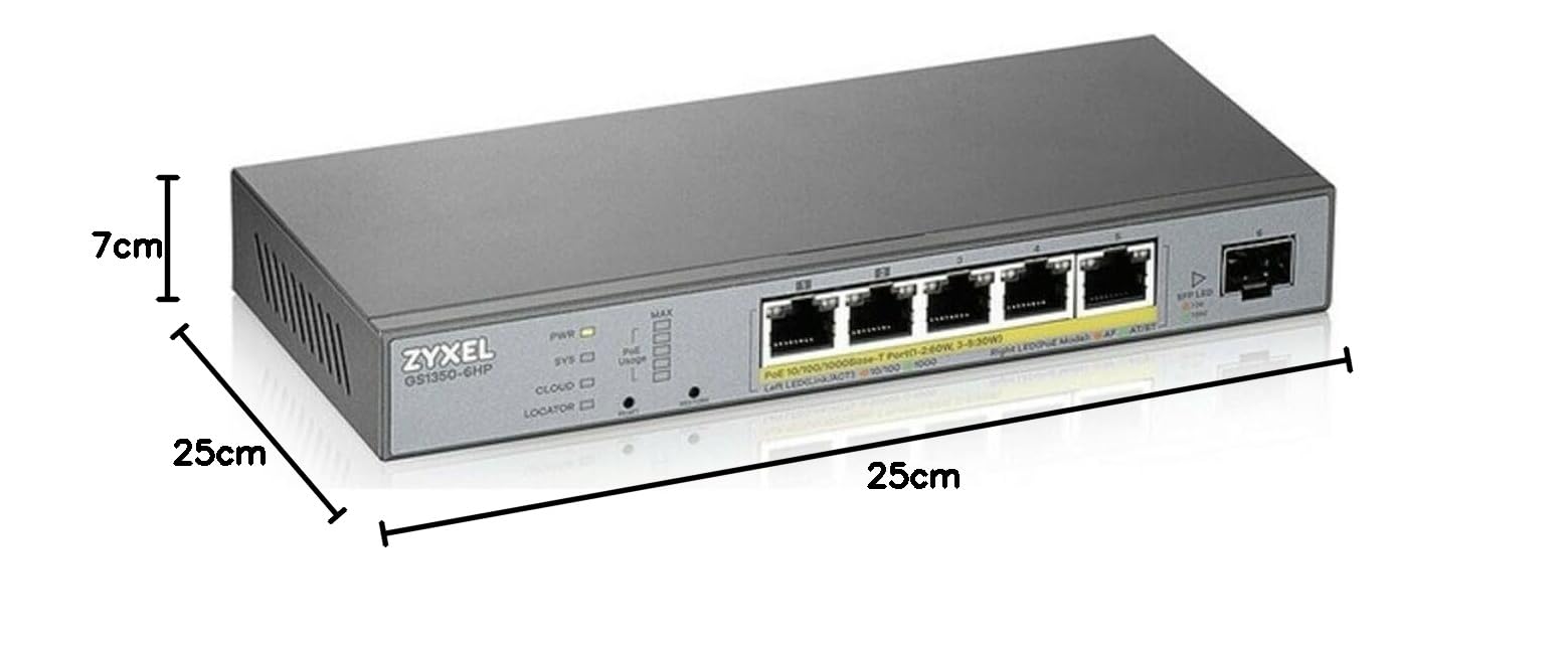 Zyxel GS1350-6HP-EU0101F commutateur réseau Géré L2 Gigabit Ethernet (10/100/1000) Connexion Ethernet, supportant l'alimentation Via ce Port (PoE) Gris