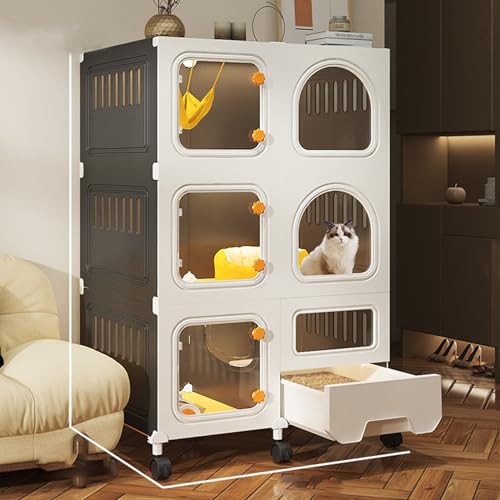 Grand enclos pour chat d'intérieur à plusieurs niveaux avec grande niche pour 1 à 3 chats