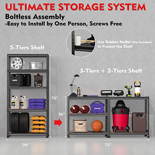 Image of WORKPRO 5-Tier Metal Shelving, 36 inchWx18 inchDx72 inchH,4000LBS Capacity,2 Pack