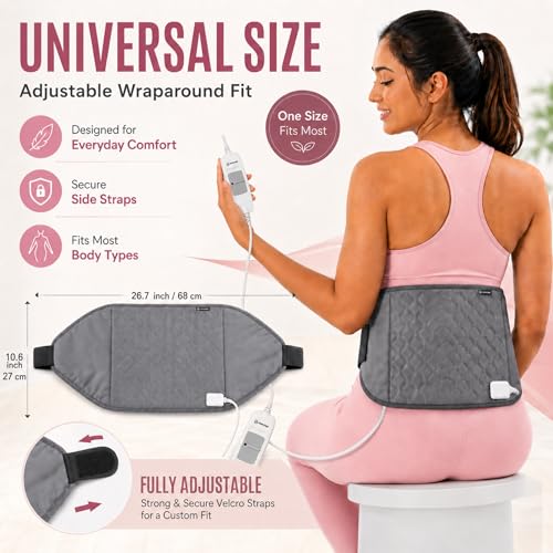 Image of COMFIER Heating Pad for Back Pain Relief, Large Electric Heat Pad with 3 Temperature Settings & Auto Shut-Off, Soft Velvet Heating Belt for Period Cramps, Knee, Shoulder and Neck, Grey