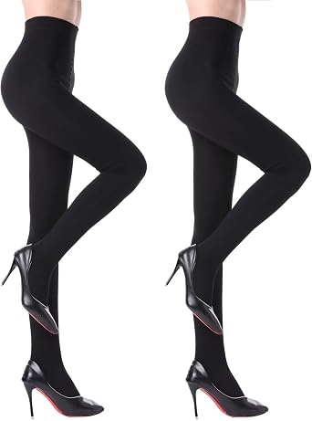 YAGAXI Fleece Lined Opaque Tights for Women - 2 Pairs 100D Warm Winter Pantyhose with Control Top
