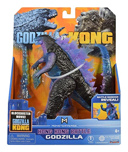 MonsterVerse Godzilla vs Kong Movie - Figura de acción articulada Godzilla Hong Kong de 6 Pulgadas con revelación de características de Batalla y Accesorio de Rayos de Calor, Adecuado para Mayores de