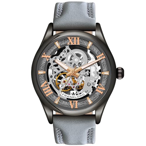 Franklord Analog Skeleton Self Winder Mechanical Watch for Men | Round Grey Dial | Leather Strap | Luminous Hands | Premium Casual Luxury Wrist Watch for Men (B0CLVGH7JR) Amazon Price History, Amazon Price Tracker