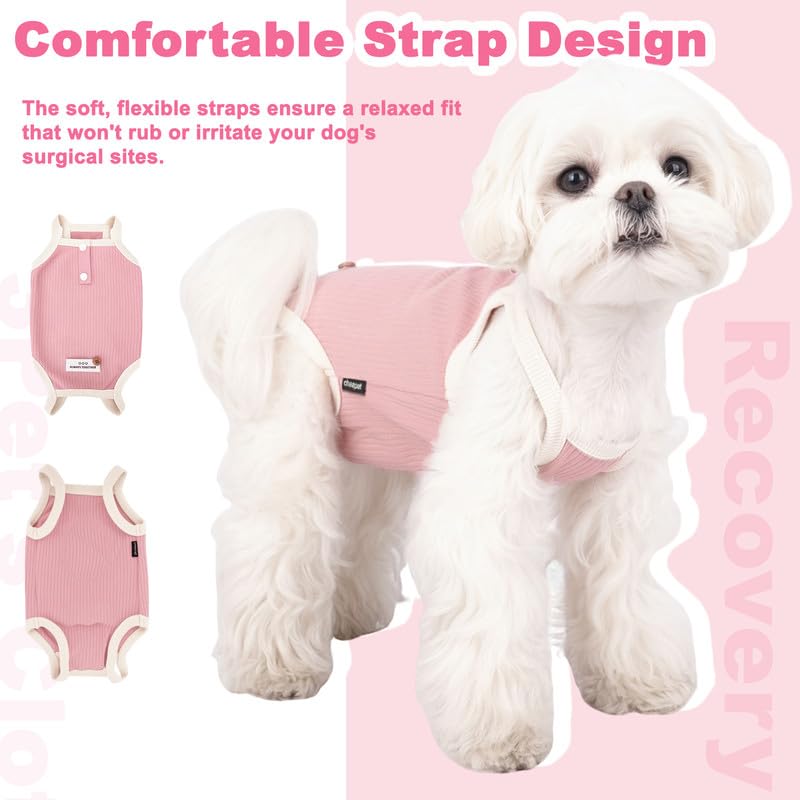 Image of Dog Recovery Suit Dogs Onesie for Surgery Protective Post-Surgery Suit Female for Small Dogs & Puppy Pink Pink Size L