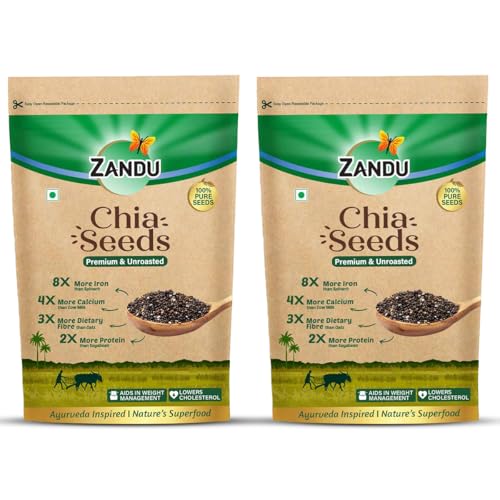 Image of Zandu Chia Seeds- 200GM (Pack of 2) I Premium & Raw Seeds I Rich in Omega-3 Fatty Acids I Helps in Weight Management I Rich in Dietary Fiber I Rich in Protein I Resealable Pack