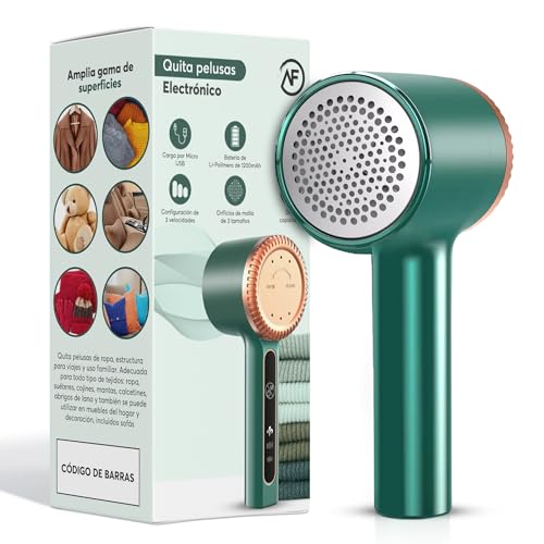 AF Pro© Quitapelusas Electrico De Ropa Recargable | 3 Velocidades Cuchilla De 6 Hojas | 3 Tamaños De Agujero | Pantalla Led | Quita Bolas Afeitadora De La Ropa Pelusa, Qp0001