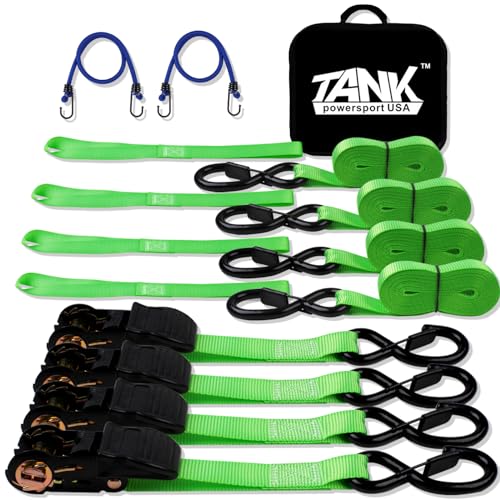 Retractable Ratchet Straps, 2200LB Heavy Duty Tie Down Straps Set for Truck ATV UTV Moving Trailer Dirt Bike Motorcycle Car Roof Rack - Green