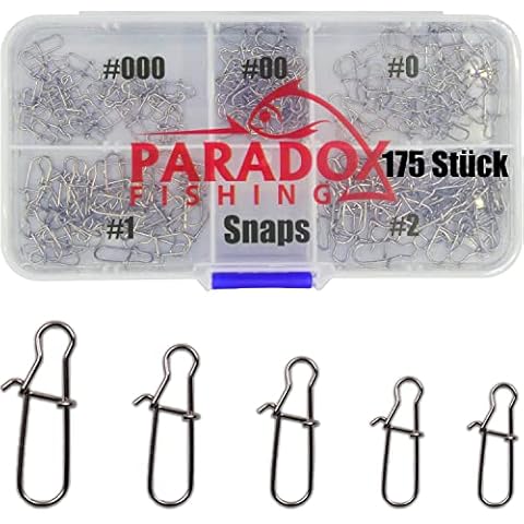 Paradox Fishing Snap Set I 175 Pieces #000-#2 with Box I Snaps Fishing Accessories Trout Carabiner Fishing Snaps Spoons Trout Fishing Carabiner - for Trout Bait, Pike Bait and Perch Bait Cover
