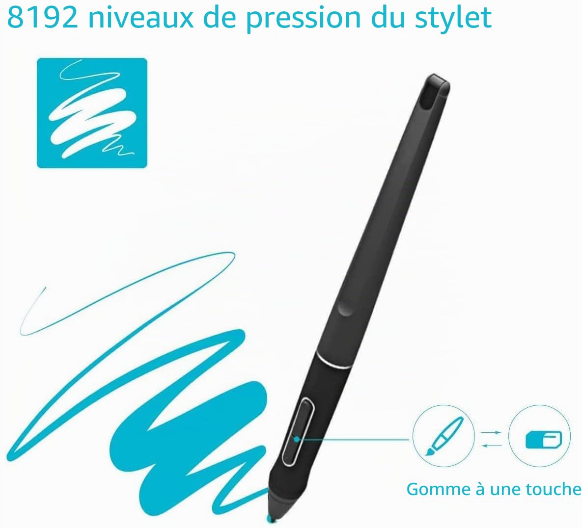Stylet pour Tablette Graphique PW507, Stylo Numérique Ergonomique 8192 Niveaux de Pression, 2 Boutons Personnalisés pour Kamvas Pro 12 Pro 13 Pro 16 20