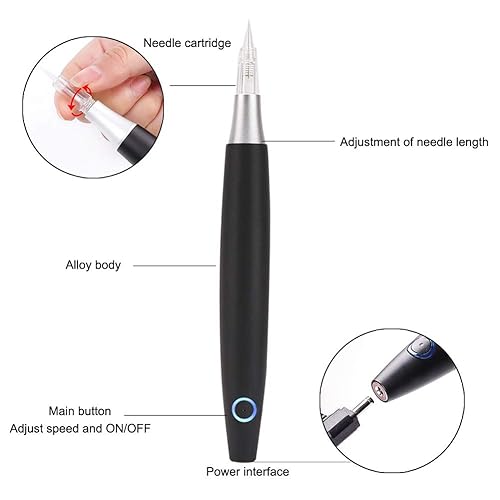 Miniatura 4 de Lápiz de maquillaje permanente inalámbrico para cejas, dispositivo rotativo recargable profesional con 10 agujas para cejas, delineadores de ojos,