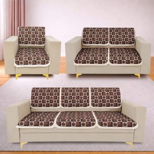 Image of Homerz Premium 'Maharaja Paradise Series' Sofa Cover | Net Fabric Sofa Cover | Washable, Anti-Dust Backed & Wrinkle Resistant Cover (Leafy Checks, 6 (3+2+1) Seater, Seat Cover with Backrest)