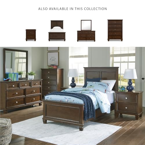 Image of Signature Design by Ashley Twin Panel Bed, Danabrin, Brownish Cherry | Hardwood solids, Birch veneer and MDF substrate construction, Casual style for youth bedrooms